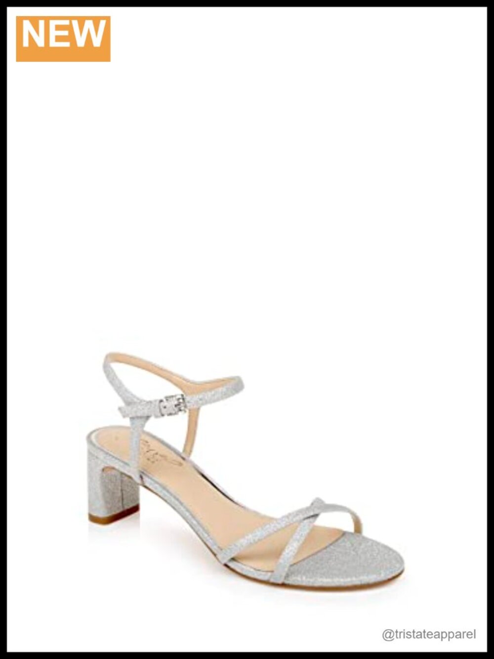 Block Heel Sandals Open Toe Ankle Strap Buckle Closure Glitter